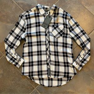 Women's Metallic #1 Skull Buffalo Plaid Shirt